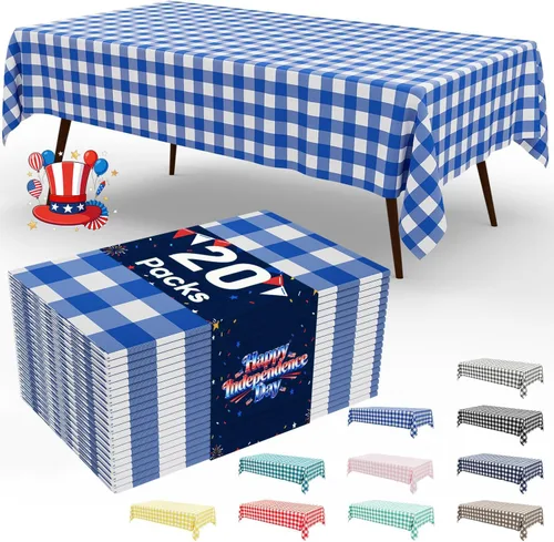 Miniatura 97 de Smiry Paquete de 3 Manteles Desechables de Cuadros Gingham Color Caqui - 54" x 72" Mantel de Plástico de Servicio Pesado, Cubiertas de Mesa
