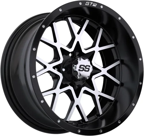 Miniatura 6 de GTW Combo de ruedas y neumáticos para carrito de golf de 14 pulgadas Vortex negro mate/ruedas mecanizadas en neumáticos Predator todo terreno