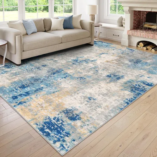 Miniatura 60 de Lahome Alfombra redonda moderna abstracta de 3 pies, color azul, lavable, de 3 x 3 pies, para cocina, entrada, suave, pequeña, antideslizante