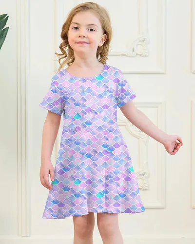 Miniatura 2 de Vestidos para niñas con estampado lindo, de manga corta, vestidos casuales de verano para niñas de 4 a 10 años