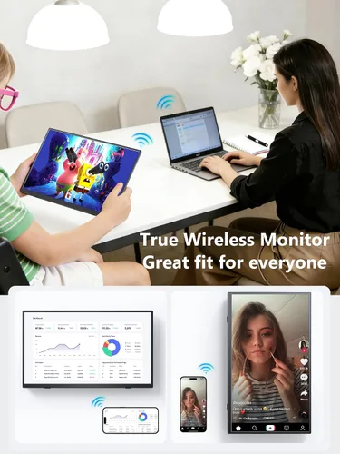 Miniatura 9 de Monitor portátil inalámbrico con batería, monitor inalámbrico para computadora portátil de 15.6 pulgadas, 1080P FHD monitor de viaje para laptop