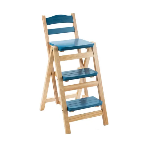 Miniatura 10 de Taburete de bar plegable, taburete de escalera de 3 escalones, escaleras de madera multifuncionales con capacidad de carga de 330 libras