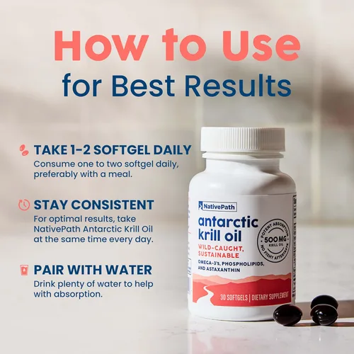 Miniatura 8 de NativePath Aceite de Krill Antártico Capturado en Estado Salvaje 500mg - Astaxantina Premium 200mcg Omega-3 EPA DHA Unido a Fosfolípidos - Fórmula