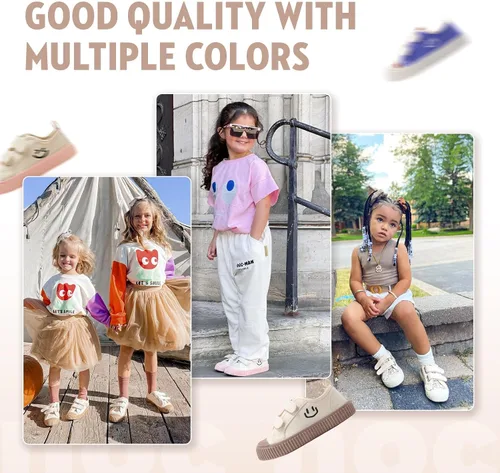 Miniatura 6 de HAPPY NOCNOC - Zapatos para niños y niñas, tenis de lona con doble gancho y bucles con suela de color caramelo