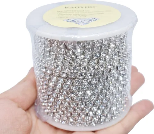 Miniatura 4 de KAOYOO - Cadena de diamantes de imitación de 9 metros (10 yardas) con cristal de 3 mm, cadena de diamantes de imitación para manualidades, costura