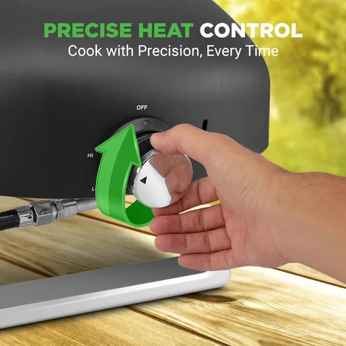 Miniatura 4 de NutriChef Horno de Pizza a Gas Portátil para Exteriores - Incluye Patas Plegables, Dial de Control de Calor Ajustable, Quemador, Piedra y Manguera