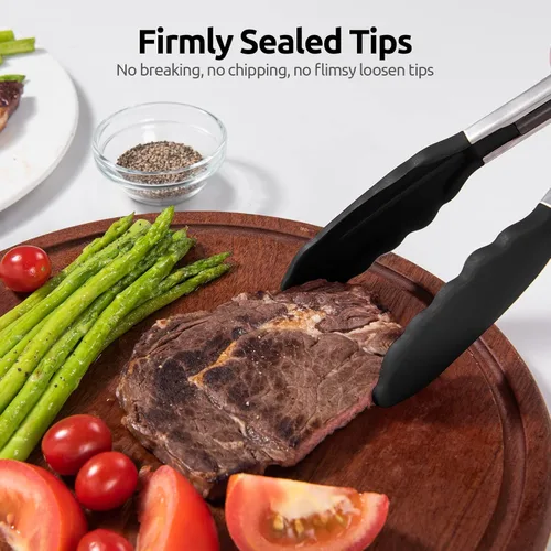 Miniatura 9 de Pinzas de cocina resistentes al calor de 600ºF: U-Taste de 9 pulgadas, pinza de cocina de silicona con puntas de goma antiadherentes firmemente Negro