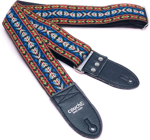 Miniatura 6 de Correa de guitarra bohemia de tejido hippie de los años 70 con cinturón de seguridad reciclado, fabricado en Estados Unidos por Couch Guitar Straps