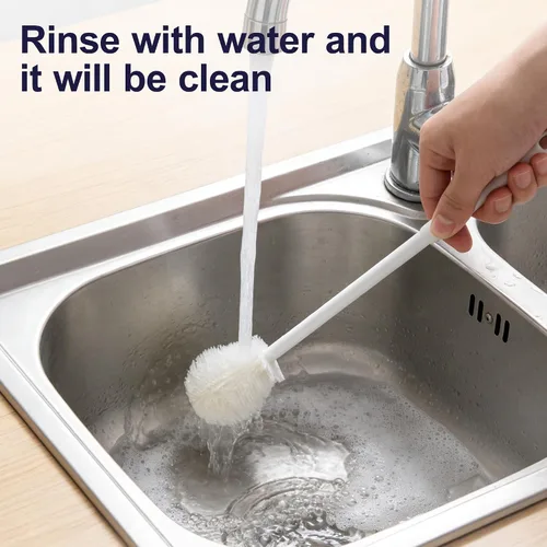 Miniatura 5 de Cepillo de silicona para botellas, cepillo de agua flexible de cerdas suaves de 360° con mango largo, cepillo de limpieza de tapa de taza