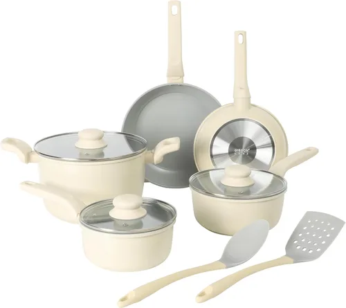 Gibson Home Barnsdall - Juego de ollas y sartenes antiadherentes de cerámica de alta calidad sin PFA, de aluminio, con herramientas de cocina,