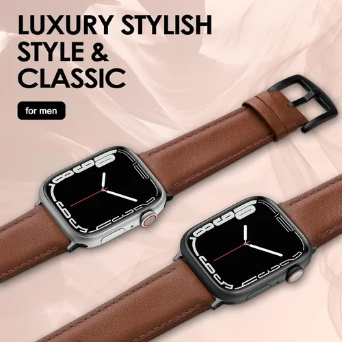 Miniatura 5 de Correa de cuero compatible con correas de Apple Watch de 1.811 in, 1.772 in, 1.732 in, 1.654 in (Serie 1/2/3) para hombres y mujeres, correa