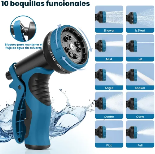 Miniatura 2 de Manguera de jardín de 50 pies, manguera de agua con boquilla de 10 funciones, manguera de jardín de metal con conectores a prueba de fugas, sin