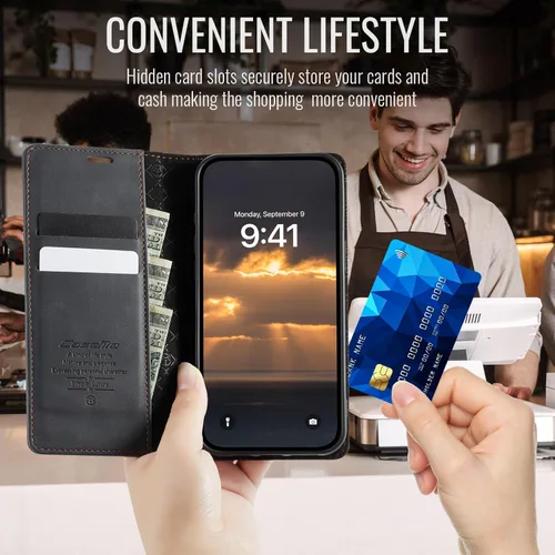 Miniatura 4 de Funda tipo cartera para iPhone 14 Plus, de piel, con tarjetero y soporte, cierre magnético, bloqueo RFID, TPU a prueba de golpes, compatible