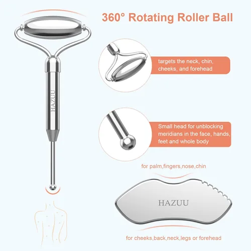 Miniatura 2 de Rodillos faciales Gua Sha de acero inoxidable y pluma de acupuntura - Rodillo de metal para ojos y cuello, herramientas de masaje facial Jgs-2