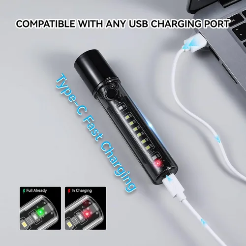 Miniatura 2 de VAVOFO Linterna LED, cuerpo de aluminio, linterna LED EDC púrpura - USB-C recargable, impermeable, enfoque de zoom, 3 modos, estroboscópico