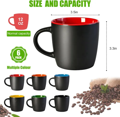 Miniatura 2 de BYCNZB Juego de tazas de café de cerámica de 11 onzas, tazas de porcelana negra mate, varios colores, tazas para café, té, jugo, cacao, juego de 6