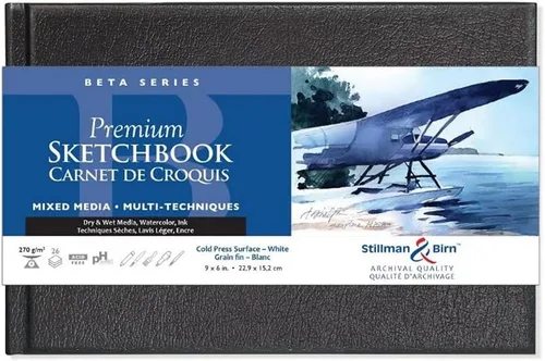 Stillman & Birn Serie Beta - Cuaderno de bocetos de tapa dura, paisaje, papel blanco de 9 x 0.21-9.52 oz/m², prensado en frío, técnica mixta,
