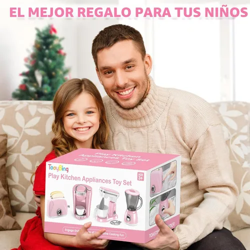 Miniatura 7 de Pink Play - Juego de electrodomésticos de cocina con cafetera, mezclador, tostadora, licuadora, juego de cocina para niños, accesorios de cocina