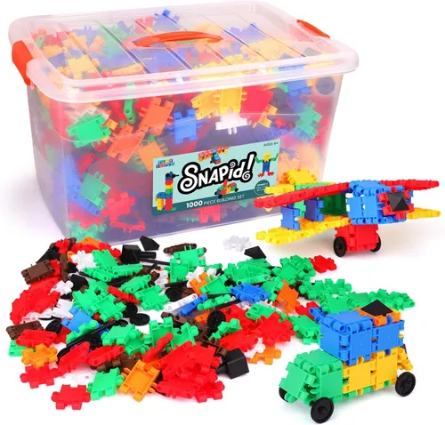 Miniatura 7 de Snapid Building Bricks - Juego de 400 piezas de juguetes de conexión, juego de bloques coloridos fuertes y duraderos con almacenamiento, bloques
