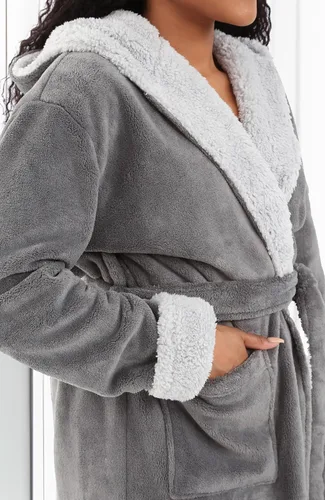 Miniatura 5 de Alexander Del Rossa - Bata de baño larga de forro polar cálido con capucha, para mujer