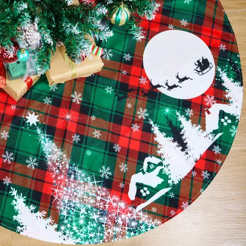 Miniatura 14 de Falda de árbol de Navidad, 48 pulgadas Falda de árbol de Navidad a cuadros de búfalo rojo y negro, falda de árbol de Navidad rústica gruesa