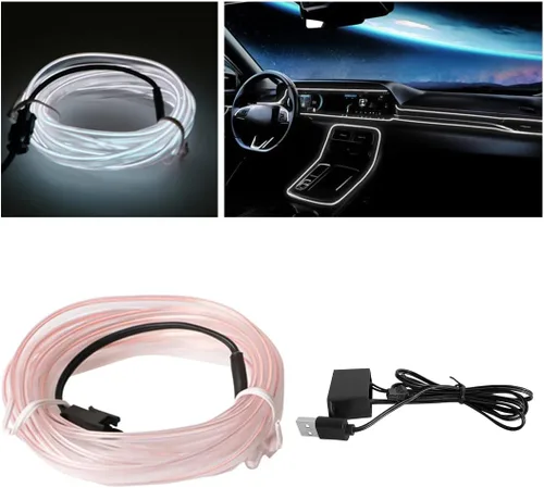 Miniatura 23 de Tira de luces LED de cable EL, tira de luz de neón automática USB de 10 pies/3M con borde de costura, kits de iluminación ambiental