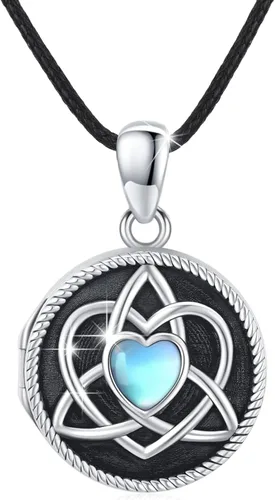 Miniatura 8 de MEDWISE Collar con medallón celta para mujer, plata de ley S925 que sostiene fotos de fotos con nudo de amor celta, collar personalizado, joyería