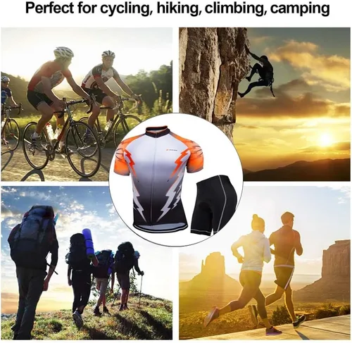 Miniatura 6 de Conjunto de jersey de ciclismo de manga corta para hombre, transpirable, de secado rápido, acolchado 3D, pantalones cortos de bicicleta MTB