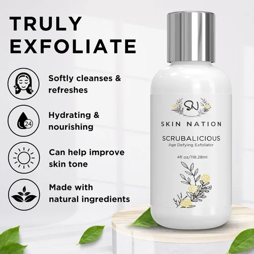 Miniatura 3 de Skin Nation Scrubalicious Exfoliator, Gentle Face Scrub with Glycolic Acid, Jojoba Beads, Aloe Vera, Smooths Rough Skin, Hydrating Cleanser for Oily