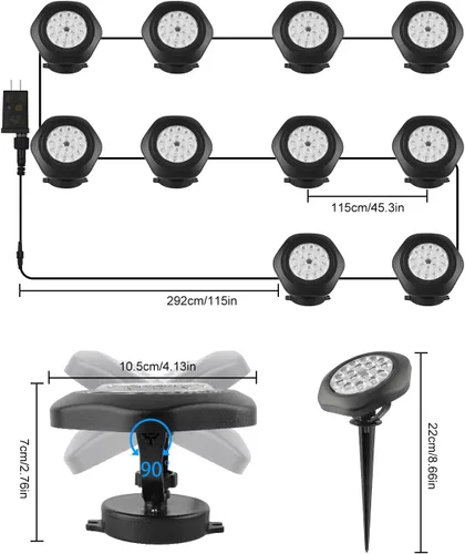 Miniatura 7 de Luces submarinas RGB para estanque, superbrillantes, 18 luces LED sumergibles, control por aplicación Bluetooth, IP68, focos impermeables que