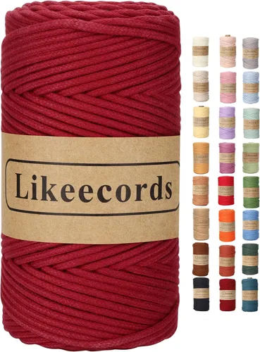 Miniatura 83 de Cordón de Algodón Trenzado 3mm x 109 yardas - Cuerda de Macramé Colorida para Manualidades, Ganchos, Colgantes de Pared - 100% Algodón Natural