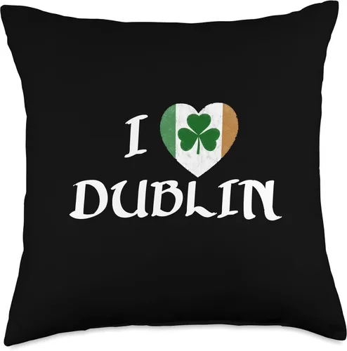 Irish Towns Cities Counties Home Town Nostalgia I Love Dublin Irreland Eire Flag Heart Shamrock - Almohada irlandesa de 18 x 18 pulgadas, multicolor