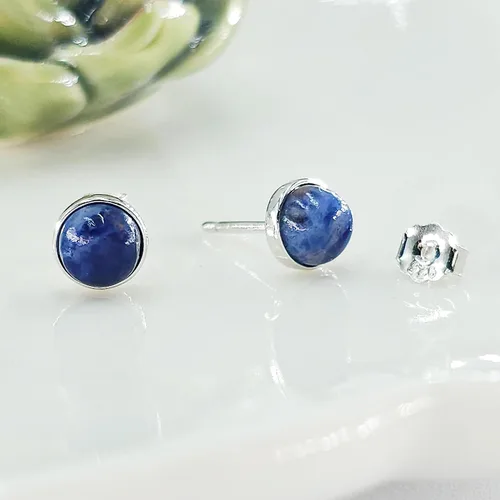 Miniatura 82 de Pendientes naturales de 0.236 in con chapado en oro blanco sobre plata de ley, bisel cabujón de piedras preciosas regalo de joyería para ella