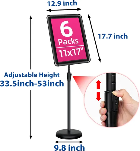 Miniatura 5 de Paquete de 6 soportes para letreros para exhibición de 11 x 17 pulgadas, soporte ajustable para letreros de pie en el suelo, soporte para póster