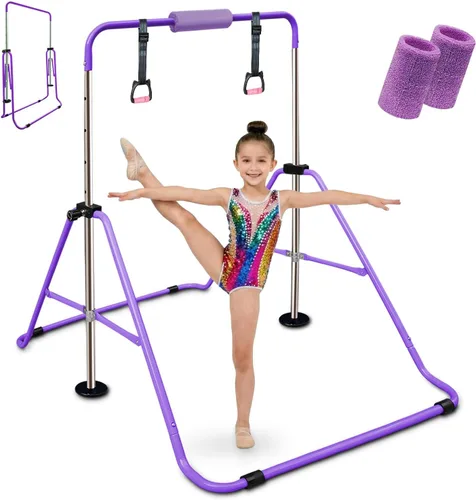 Miniatura 10 de Triclicks Barra de gimnasia plegable para niños, altura ajustable, barra de entrenamiento junior, barra de entrenamiento horizontal expandible
