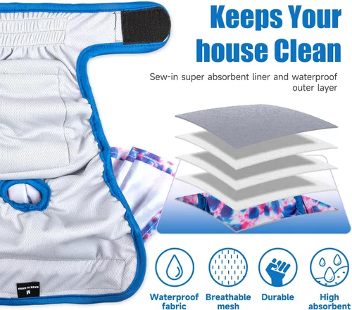 Miniatura 3 de Leekalos Pañales reutilizables para perras, fáciles de poner sin fugas, pañales para perros para el ciclo de calor, pañales para cachorros, pañales