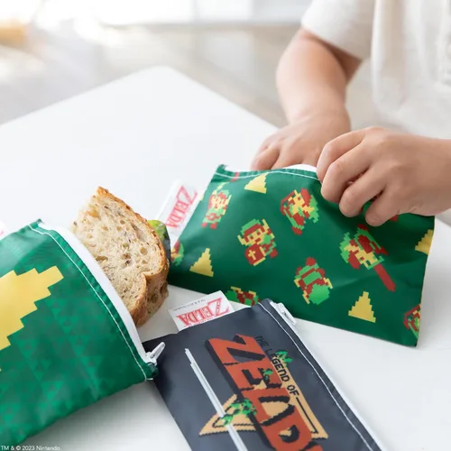 Miniatura 3 de Bumkins Nintendo Bolsas reutilizables para sándwiches y aperitivos, para el almuerzo escolar de los niños y para porciones de adultos, tela lavable