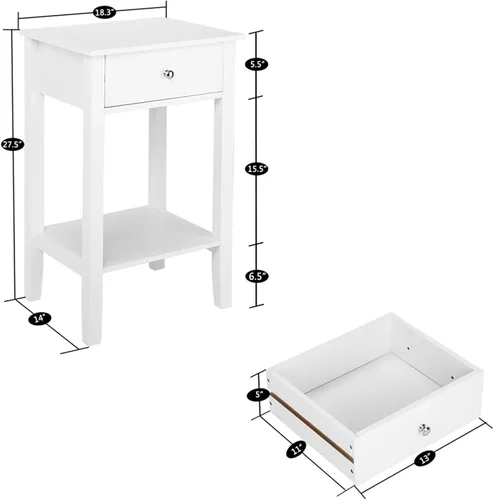 Miniatura 2 de Mesita de noche blanca con cajón, mesa auxiliar, mesa auxiliar, mesita de noche simple con almacenamiento de estantes, estantería pequeña, estante