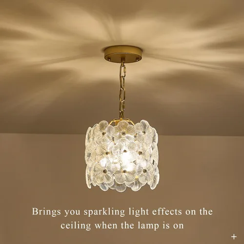 Miniatura 4 de Lámpara colgante de cristal dorado, paquete de 1 lámpara colgante de techo pequeña con flores modernas, 1 luz para cocina, isla, fregadero, comedor