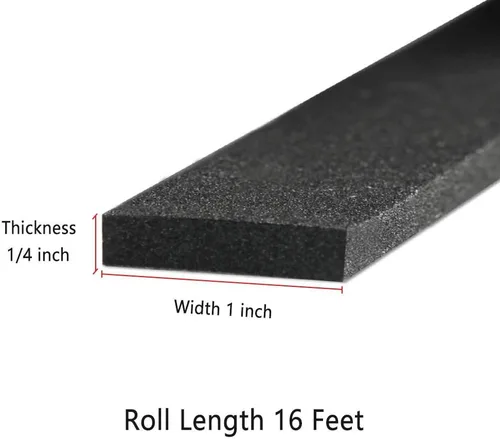 Miniatura 2 de Burlete para puertas de 1 pulgada de ancho x 1/4 pulgadas de largo, cinta de sellado de espuma negra para jamba de puerta corredera, aislamiento