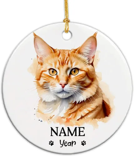 Miniatura 15 de Adornos de Navidad abisinios 2026, adorno de cerámica con nombre personalizado de gato, regalo de gato abisinio para hombres y mujeres, amantes