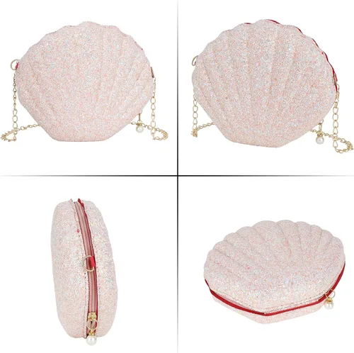 Miniatura 5 de Bolso de noche de concha de mar para mujer, bolso de hombro con correa de cadena de sirena, bolso de mano
