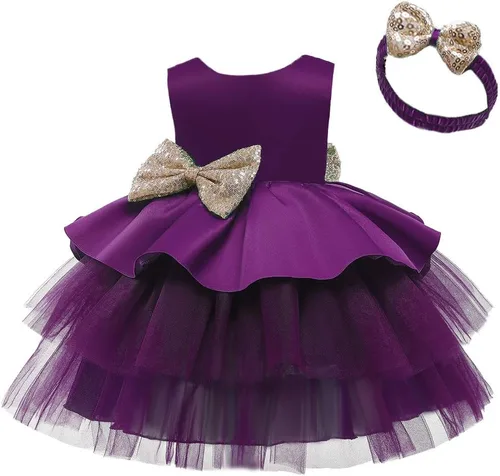 Miniatura 2 de TUIJI 6M-5T - Vestidos de flores con lazo para bebés y niñas, sin espalda, para fiesta de boda, boda, fiesta, lentejuelas