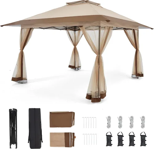 Miniatura 14 de Bezseller Carpa Gazebo Emergente de 11x11 pies con Mosquitero – Instalación Rápida, Toldo Exterior Resistente al Agua para Patio, Jardín, Patio Caqui