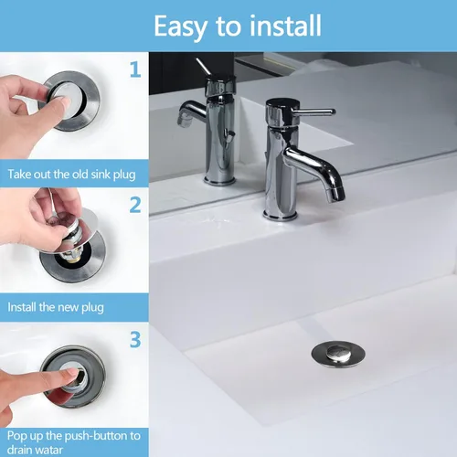 Miniatura 6 de QYHNYJF Tapón para fregadero de baño con recogedor de pelo, colador de drenaje universal desplegable para orificios de drenaje estándar de EE.UU.