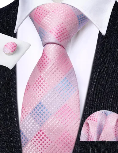 Miniatura 38 de Barry.Wang Juego de corbatas a cuadros para hombre con pañuelo gemelos de rayas clásicas