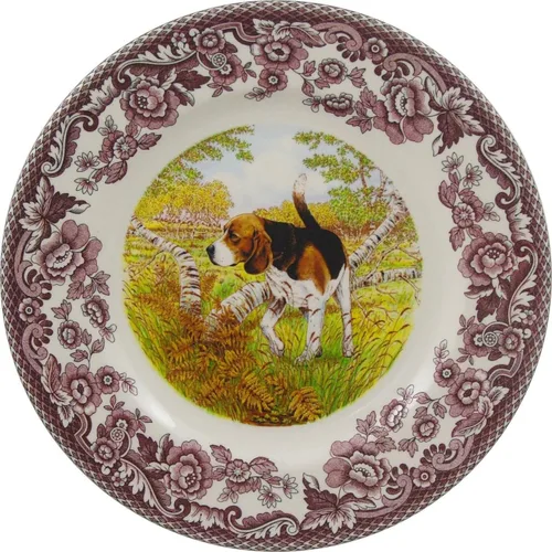 Miniatura 16 de Spode Woodland - Plato de ensalada de porcelana fina, diseño de lucioperca con borde floral marrón, vajilla clásica de campo inglés para cenas