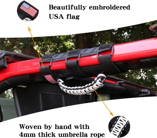Miniatura 2 de 2 x Asas de Agarre para Barra Antivuelco, Mango de Agarre de Paracord para Jeep Wrangler YJ TJ JK JL y Gladiator JT 1955-2022 UTV ATV, Compatible