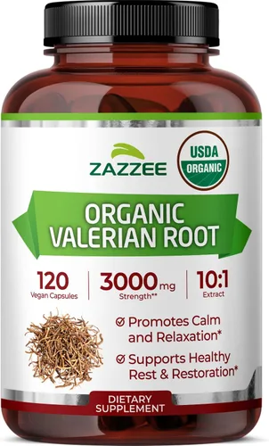 Zazzee USDA Orgánico Extracto de Raíz de Valeriana 10:1, 3000 mg de Potencia, 120 Cápsulas Veganas, Suministro para 4 Meses, Valeriana officinalis,