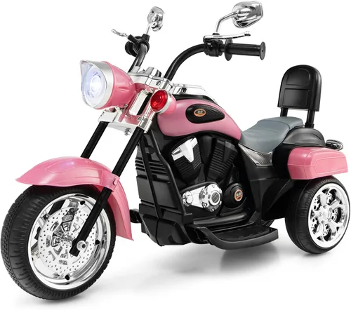 Costzon Motocicleta Infantil, Motocicleta de Paseo a Batería de 6V con Claxon, Faro, Motocicleta Chopper de 3 Ruedas Estable, Motocicleta Eléctrica
